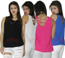 Maglia donna maglietta canotta chiffon canottiera scollo schiena senza maniche 