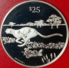 1993 BRITISH VIRGIN ISLANDS $25 PROOF .64 OZ SILVER CHEETAH WILDLIFE CAT BVI RRR