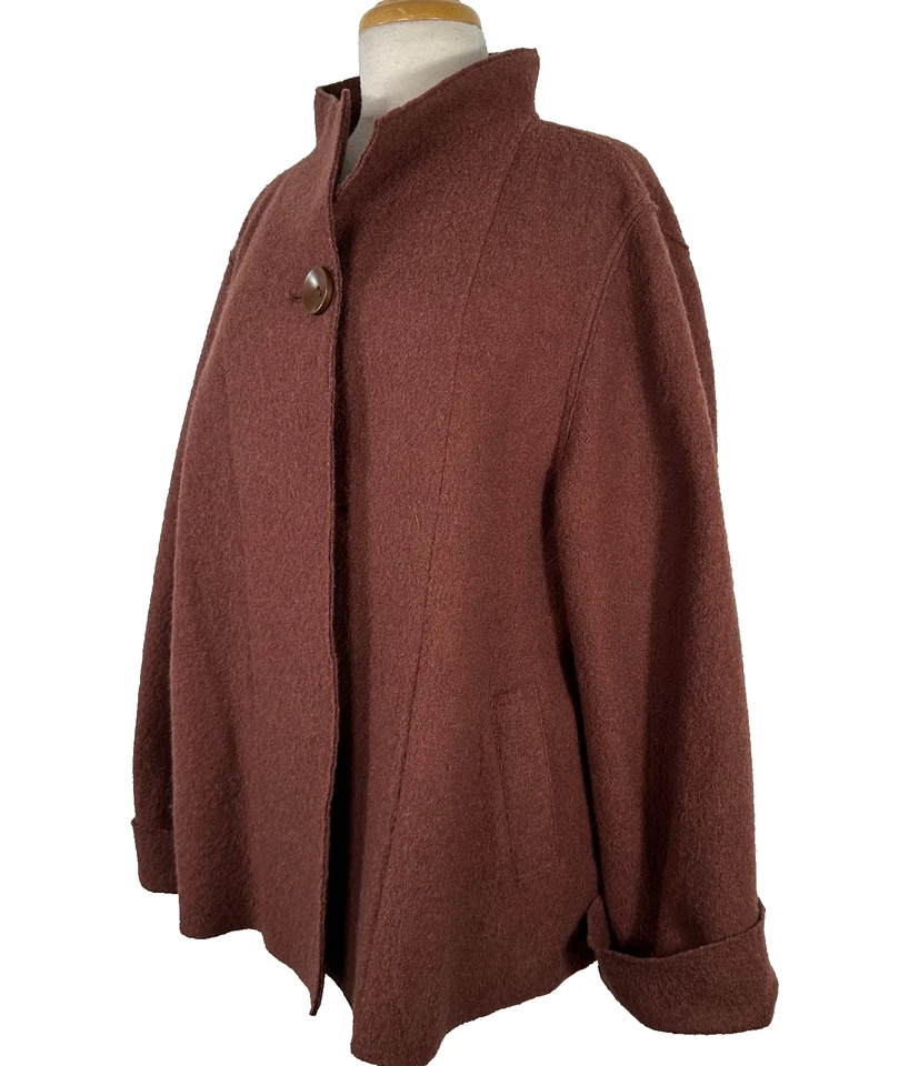 Chaqueta J. Jill 100 % cuello embudo lana hervida 3 botones Lagenlook bolsillos talla XL Foto 3 de 4