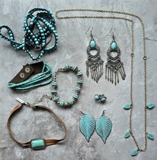 JEWELRY LOT VTG -MOD SW TURQUOISE COLOR EARRINGS BRACELET IDYLLWIND NECKLACE