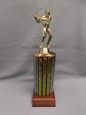 male golf trophy wide column wood base award