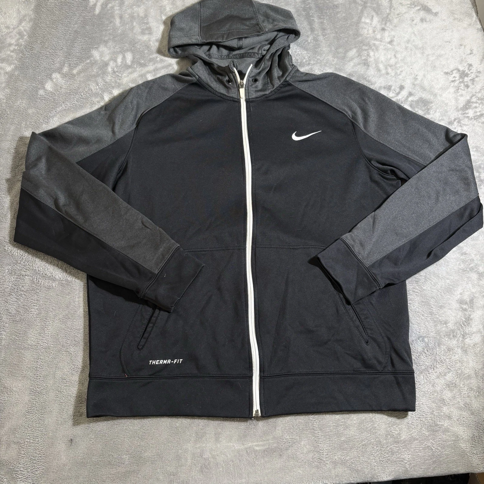Nike XL Hoodie Jacket Mens Black Gray Therma Fit Elite Full Zip Basketball