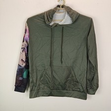womens hoodie green printed arms front pocket size uk extra large free postage