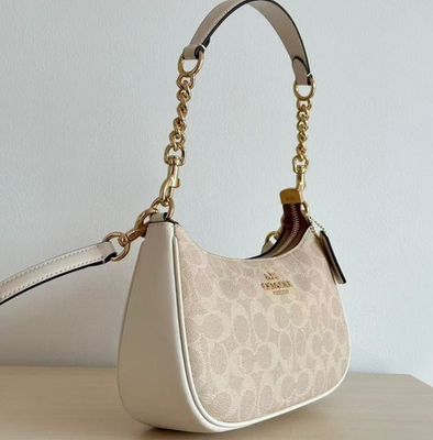 Coach NWT Teri Shoulder Bag In Signature Canvas CV933 Gold/Sand