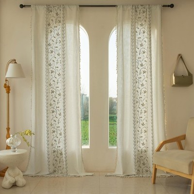 BHUSB Embroidered Bedroom Curtains Vines Leaves 96 Inch 2 Panels