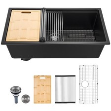 33 inch Kitchen Sink Workstation, Undermount Granite Sink, Drop-In Single Bowl F