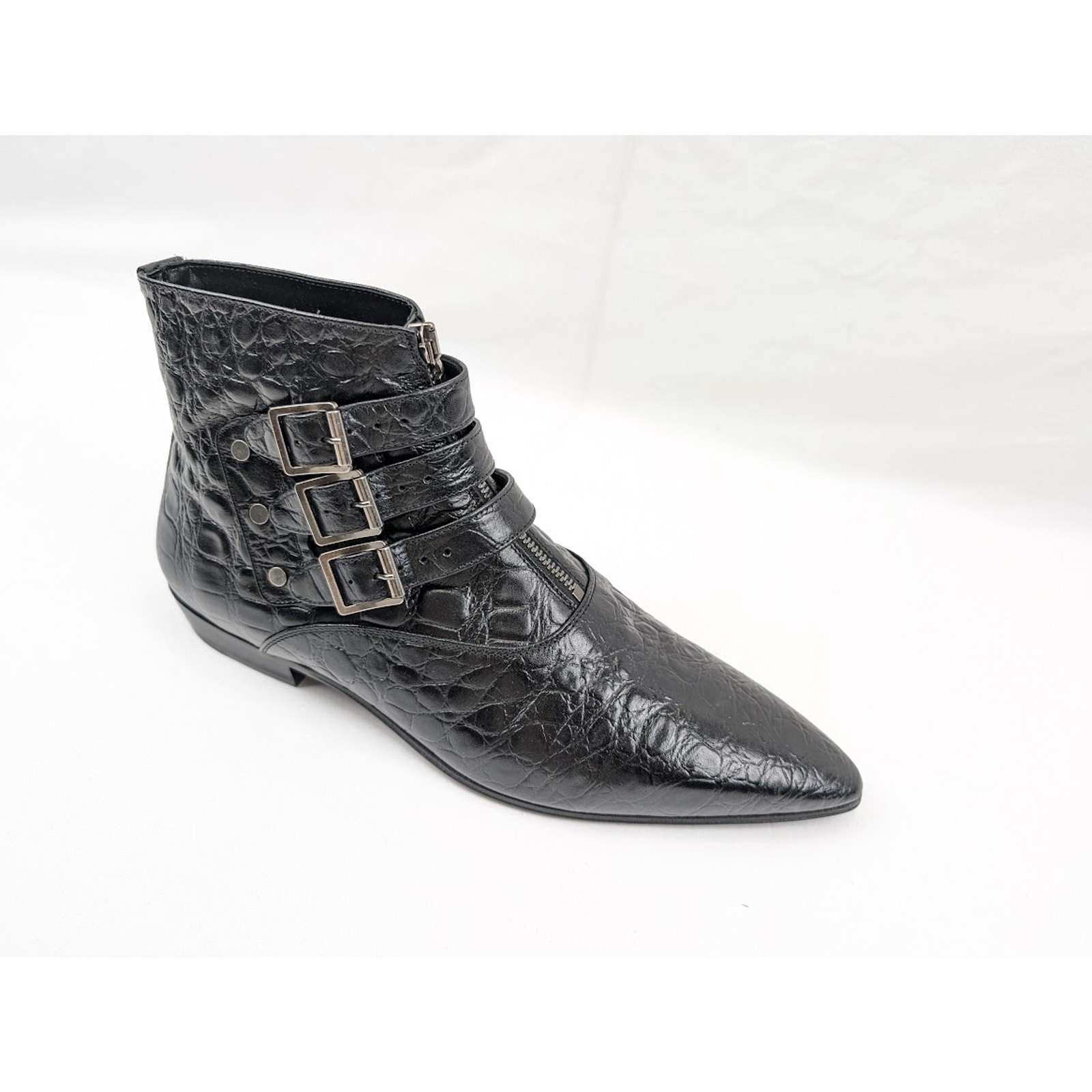 Stivali Saint Laurent Paris Goth 15 fibbia zip finto cocco yankee in nero nuovi con etichette 41 5