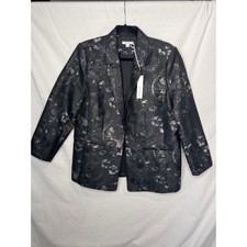 NWT Chico's Jacquard Blazer Jacket Black Silver Metallic Sz 2.5/14 Large Evening