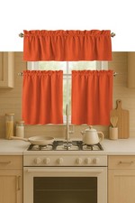 3 Piece Kitchen Curtain Set Cotton Tier and Valance Orange