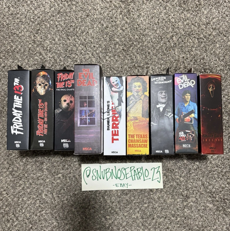 Lote de 9 figuras de acción de terror NECA Ultimate nuevas selladas en caja Ghostface Jason Foto 2 de 4
