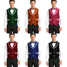 Men's Sequin Waistcoat Sequins Suit Vest Shiny Waistcoat Prom Party Tuxedo Vests