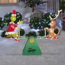 4 FT LED ANIMATED GRINCH & MAX TEETER TOTTER Yard Decoration