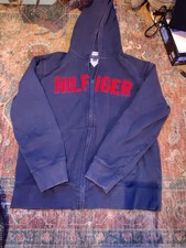 USED YOUTH TOMMY HILFIGER FULL ZIP BLUE HOODIE JACKET COAT SZ L