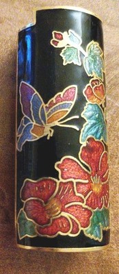 Cloisonne brass Bic lighter cover Case flowers and butterflies vintage 