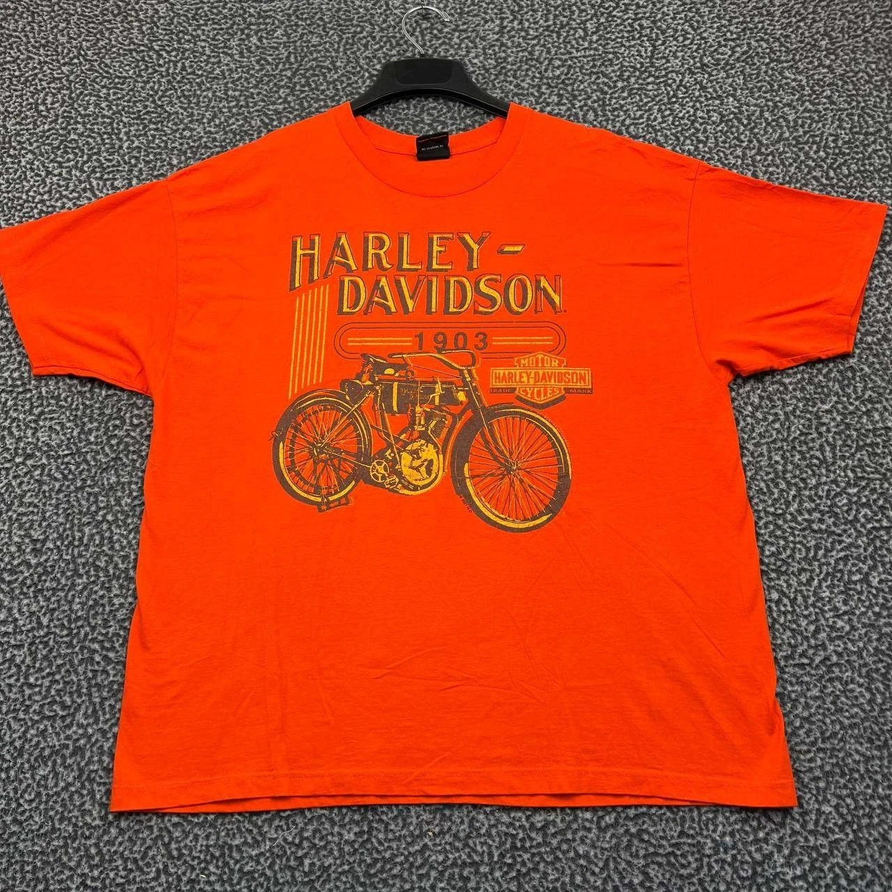Vintage Harley Davidson Shirt Men Extra Large Orange Short Sleeve Crew Neck XL
