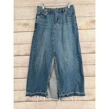 Gap Denim Maxi Skirt Women 10/30 Medium Indigo Front Slit Raw Hem 711766-00