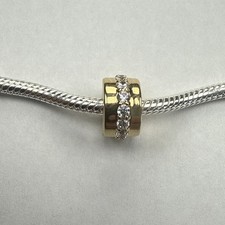 Genuino Pandora Pulsera Clip Dije Placa Oro Amarillo Brillante Fila Clip ALE MET