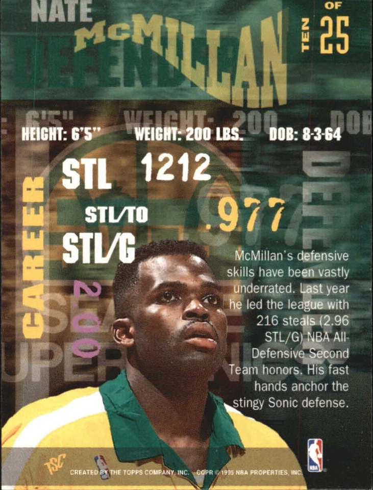 1994-95 Stadium Club Super Skills #10 Nate McMillan - BSK - Image 2 of 2