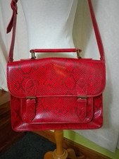 Red Satchel Snake Skin Pattern Handbag By Deena & Ozzie Good Clean Condition