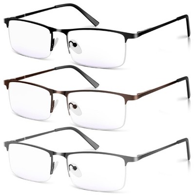 3 Pack Blue Light Blocking Reading Glasses for Men, Stylish Half Frame Metal ...