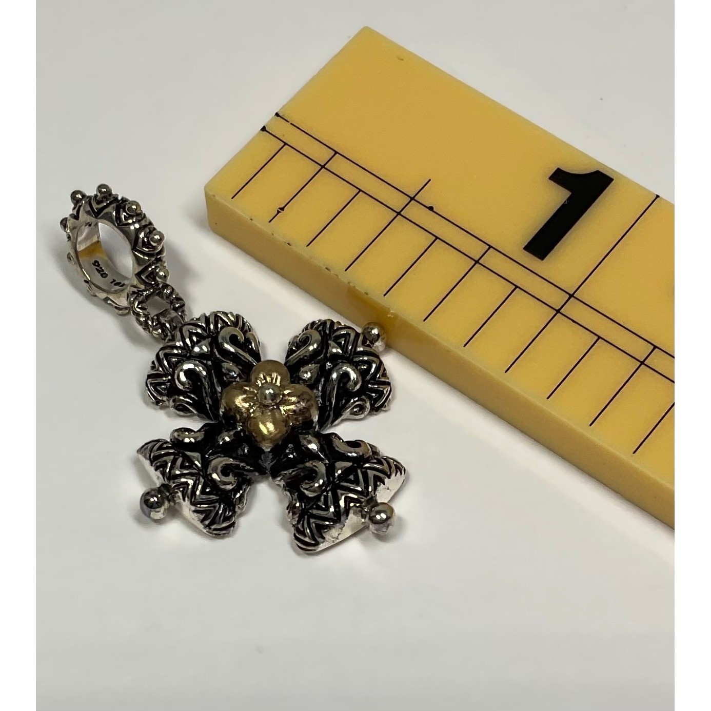 Barbara Bixby Sterling Silver 18K Gold Flower Filigree Cross Pendant