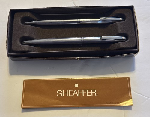 Sheaffer Vintage White Dot Silver Ballpoint Pen & Pencil Set Chrome Silver - Picture 1 of 3