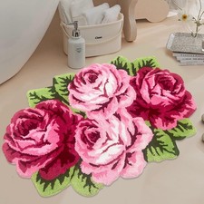 Pink Flower Rug Non Slip Washable Bathroom Mat Vintage Pink Bath Mat Bath Rug Se