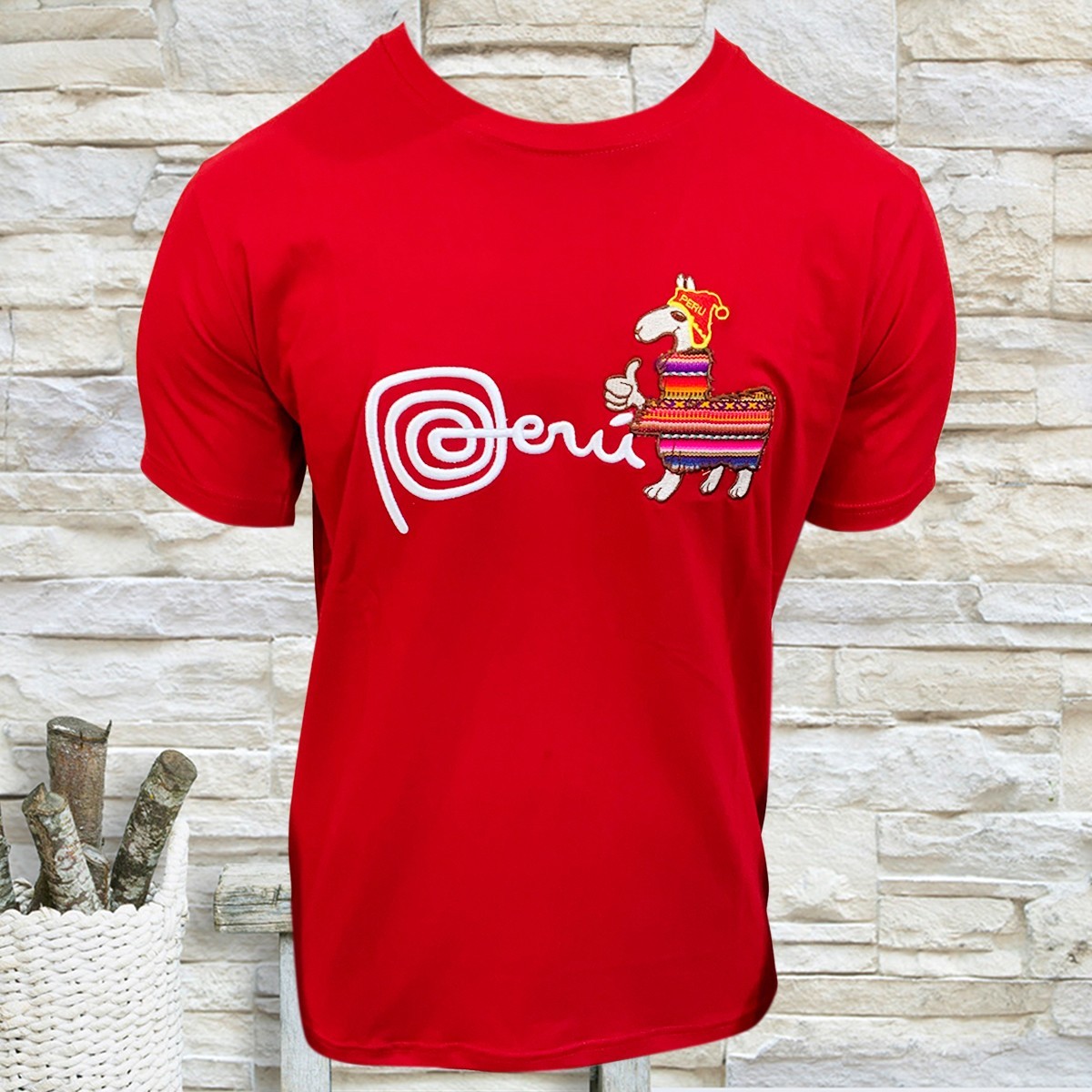 NEW PERU LLAMA ALPACA PERUVIAN PATRIOTIC EMBROIDERY MEN'S SHORT SLEEVE T-SHIRT