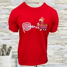 NEW PERU LLAMA ALPACA PERUVIAN PATRIOTIC EMBROIDERY MEN'S SHORT SLEEVE T-SHIRT