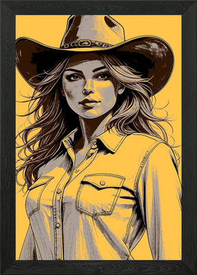 Cowgirl Portrait im Pop Art Stil gerahmtes Wandbild Poster Leinwanddruck Bild