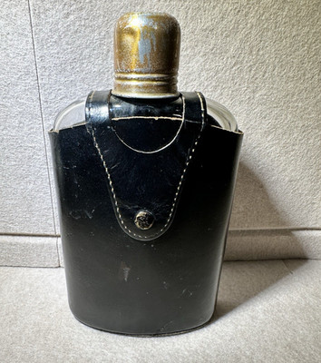Topgrain Cowhide Leather Flask With a Glass Bottle 7''