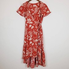 Urban Outfitters Red Floral Wrap Dress Hi-Low Midi