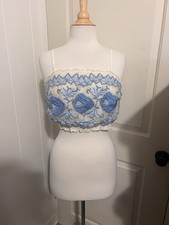 Free People Rosebud Embroidered Tank Top Blue White Coquette Fairy Festival Boho