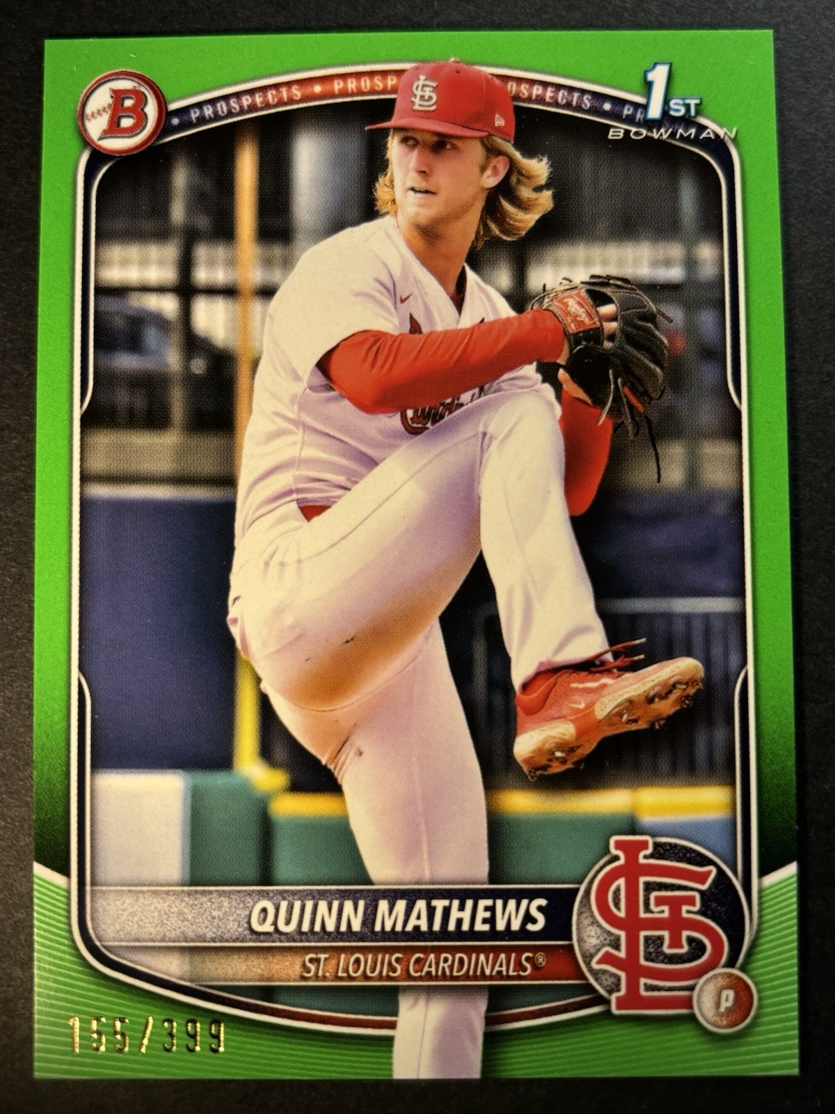 Quinn Mathews 1st /399 Neon Green 2025 Bowman BP-25 St Louis Cardinals