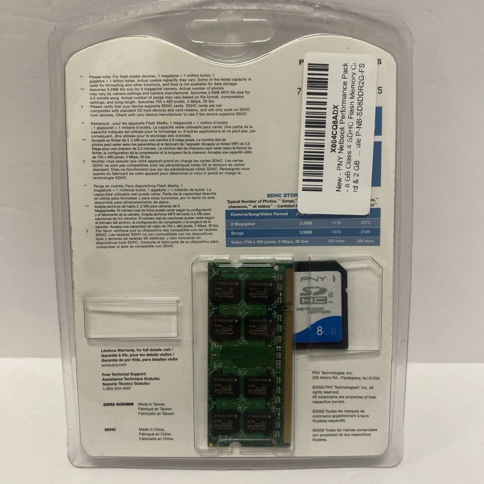 PNY Netbook Performance 2GB DDR2 Laptop Memory & 8GB SDHC P-NB-SD8DDR2G-FS - NIP - Image 2 of 2