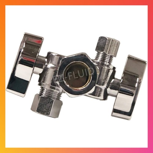 2 Handle 1/4 Turn Brass Dual Outlet Angle Stop Shut Off Ball Valve Plumbing Pipe
