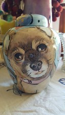 Custom SMALL Pet portrait urn for dog or cat ashes chow cremation whimsical art
