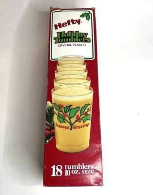Vintage Hefty Holiday Tumblers Crystal Plastic 10 oz Cups Christmas *16 Count