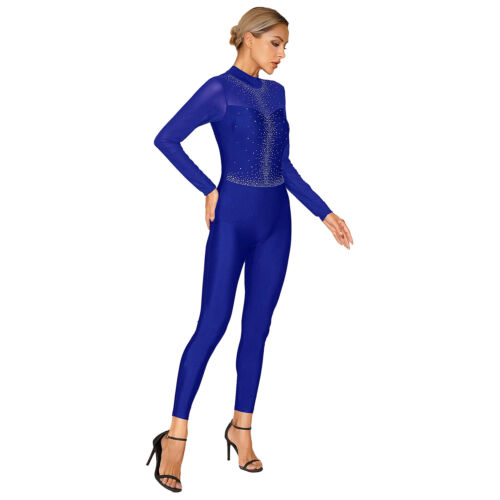 Women Gymnastics Shiny Rhinestone Leotard Unitard Figure Ice Skating Jumpsuit - Picture 87 of 92
