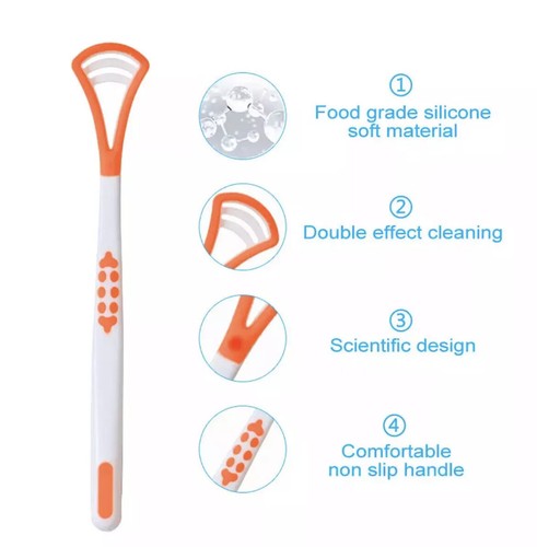 Soft Tongue scraper cleaner brush Oral handle floss cure bacteria fresh breath - Picture 2 of 13