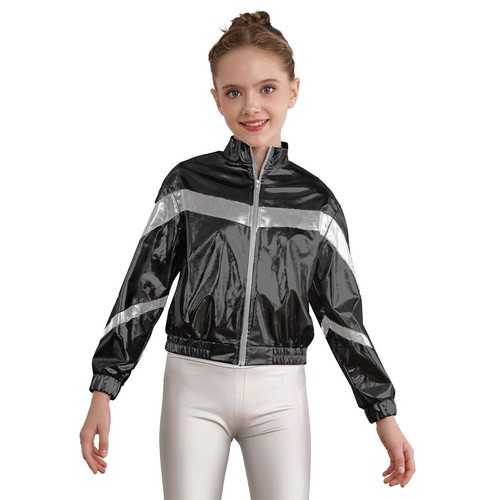 Girls Boys Metallic Bomber Moto Jacket Coat Hip Hop Jazz Modern Dance Disco Top - Picture 69 of 117