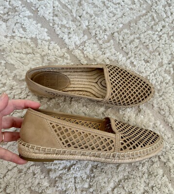 Frye Lee Aline Espadrille Women s suede  Slip On Tan Beige Shoes Flat Size 8