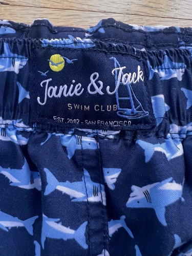 Boys Janie & Jack Swim Club Navy Blue Boys 5 5T Shark Fish Swim Trunks Swimsuit - Picture 3 of 5