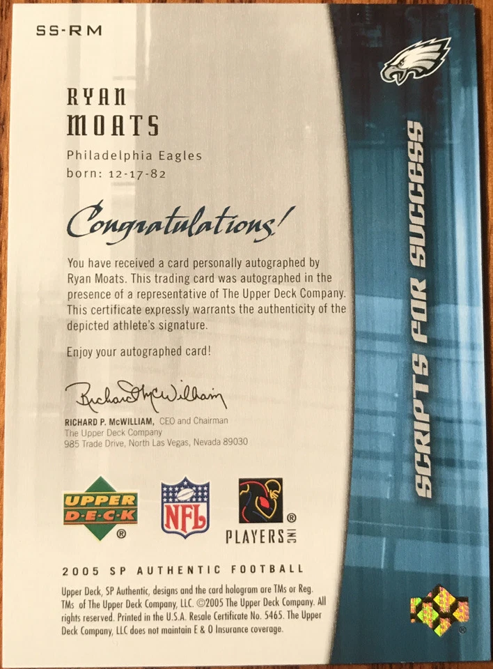 2005 SP Authentic Scripts For Success Autographs Ryan Moats SS-RM - Image 2 of 2