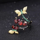 Flower Nature Natural Oval Garnet Gemstone 925 Sterling Silver Handmade Ring