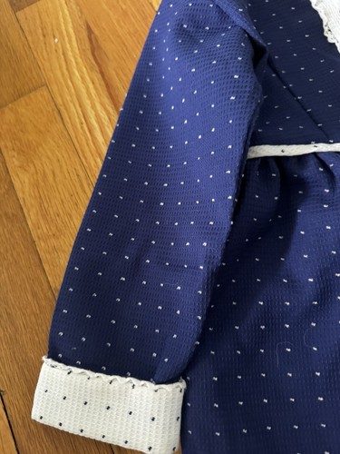 Vintage Peaches N Cream Girls Navy White Dotted Dress Button Down Size 4 1970s - Picture 10 of 12