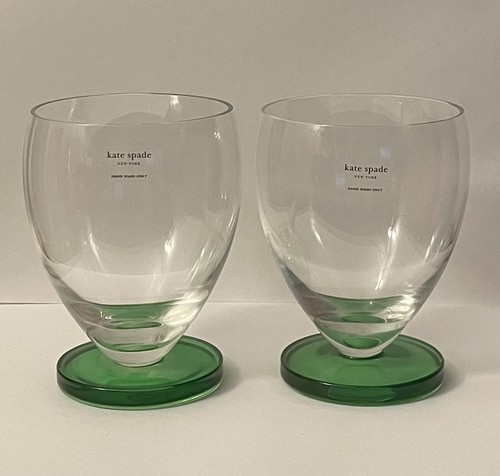 Set of 2 Kate Spade Lenox Gramercy Park Double Old Fashioned Glasses Green Base - Picture 5 of 5