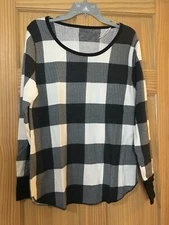 NWT Old Navy Soft Thermal Knit Women Pajama Top Long Sleeve Black Buffalo Plaid