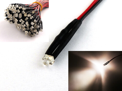 1,8mm 2mm 3mm 5mm 12V LED mit 20cm Kabel AUSWAHL  klar matt auto RGB UV - Bild 3 von 60