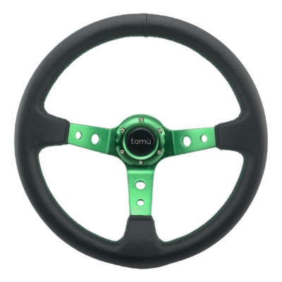 Tomü Ebisu Green Spoke with Black Leather Steering Wheel Fit NRG Nardi Vertex 